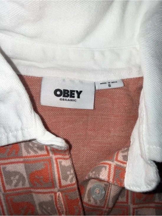Obey Andre the Giant Orange Patterned Crop Rugby Shirt Rare - Picture 2 of 6